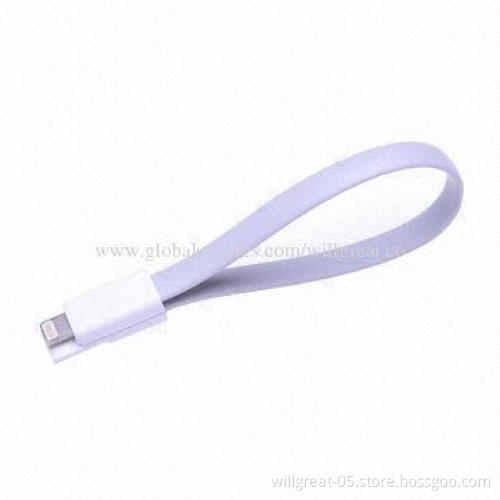 TPE Flat Data Cable for Micro USB/iPhone 4s, 5, Wrist Straps Type with Magnet, Sized 22cm